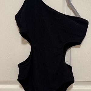 PINK Victoria's Secret Black One Shoulder Bodysuit